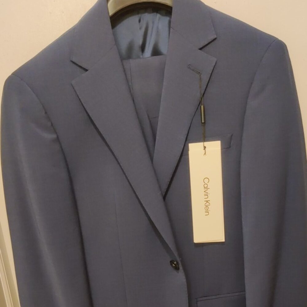 Calvin Klein 36S 32 light blue 95 wool 5 spandex stretch skinny fit tailored